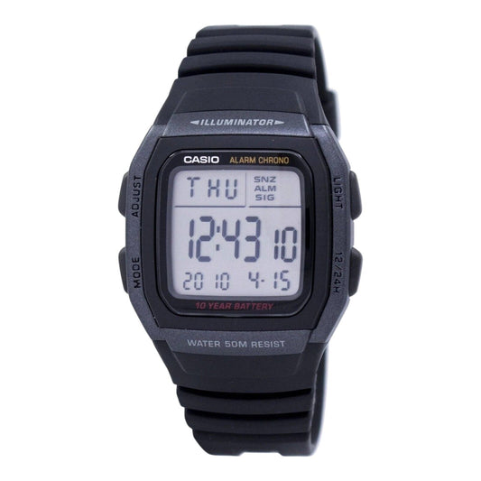 Casio W-96H-1BVDF Youth Digital Watch Black Resin Band LED 10YR Battery Unisex