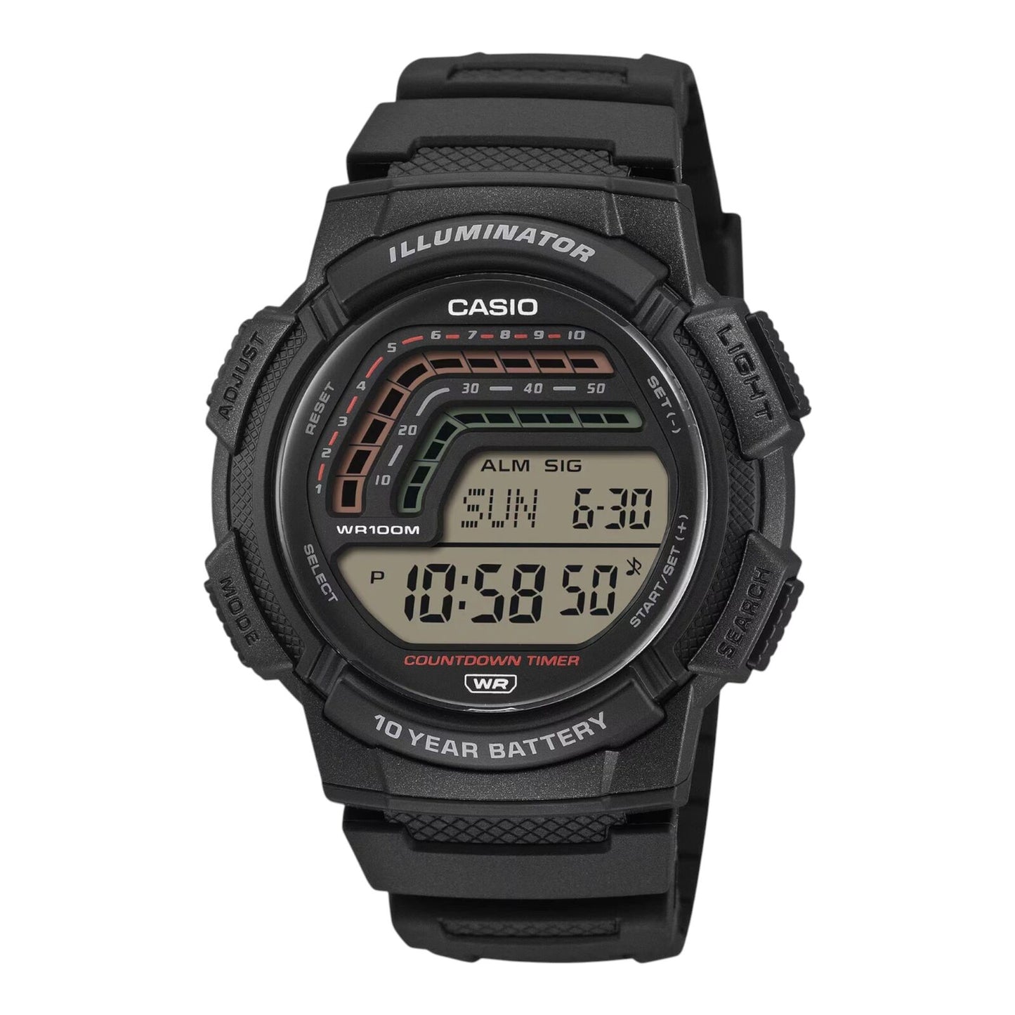 Casio WS-1800-1AV Mens Digital Watch Black Resin Band 100m Countdown Timer