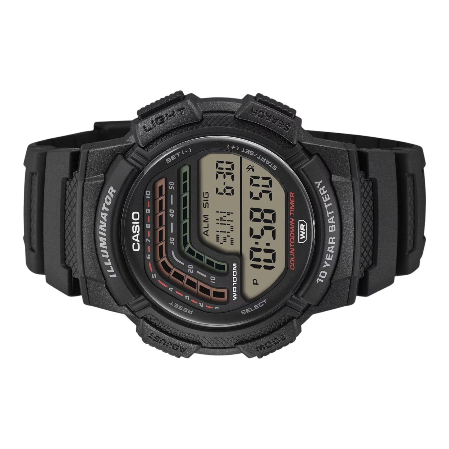 Casio WS-1800-1AV Mens Digital Watch Black Resin Band 100m Countdown Timer