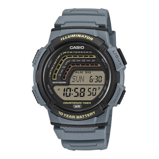 Casio WS-1800-2AV Mens Digital Watch Grey Resin Band 100m Countdown Timer